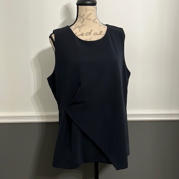 Ann Taylor Factory Sleeveless Blouse Navy XL Zip on the Back - Picture 1 of 7